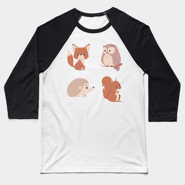 Cute Forest Animals Pack Baseball T-Shirt by EmikoNamika